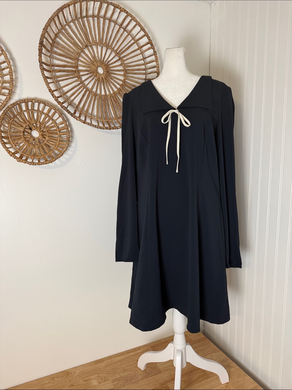 RIHOAS navy Long-Sleeve Sailor Collar Dress with Cream Tie